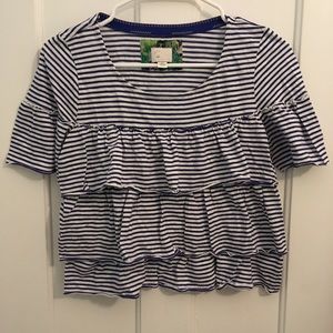 Anthropologie Stripe Ruffle Short Sleeve Top